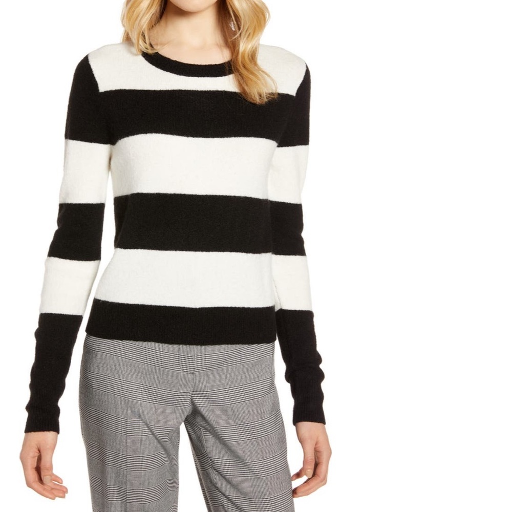 Halogen Crewneck Sweater Black Ivory Stripe